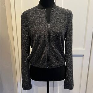 H&M Black and Silver Bomber Jacket Size 2